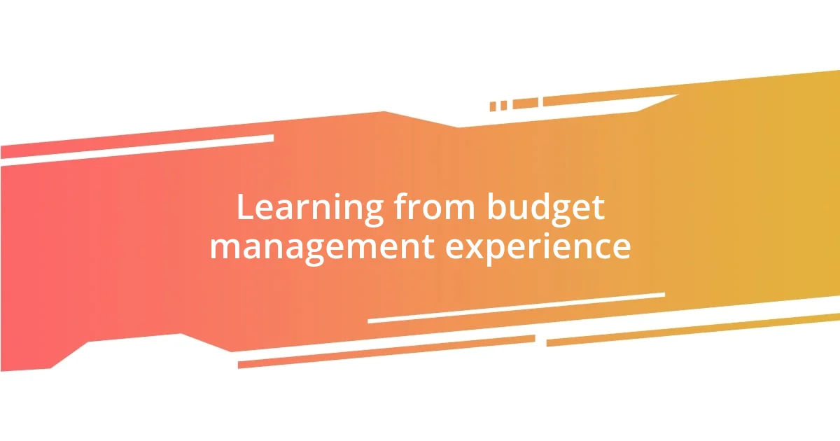 Learning from budget management experience